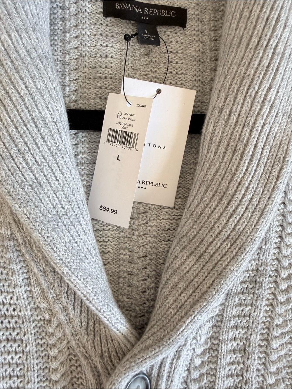 Banana Republic Cardigan Ribbed Shawl Collar Gray Button Front Mens L NWT - Picture 9 of 15